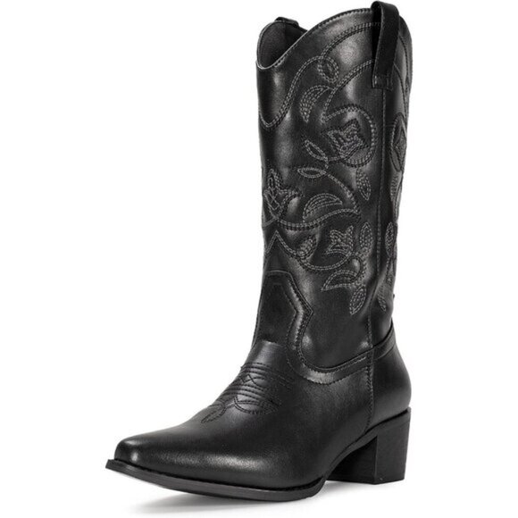 ⭐ IUV Women's Cowboy Boots | Western Embroidered Pointy Toe Mid-Calf Boots - Picture 1 of 8